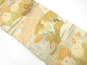 アンティーク　地紙に鳳凰・菊模様織り出し名古屋帯（材料）